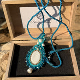 Handmade Italian mother-of-pearl and turquoise necklace with crystal halo – Regina Collection