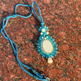 Handmade Italian mother-of-pearl and turquoise necklace with crystal halo – Regina Collection