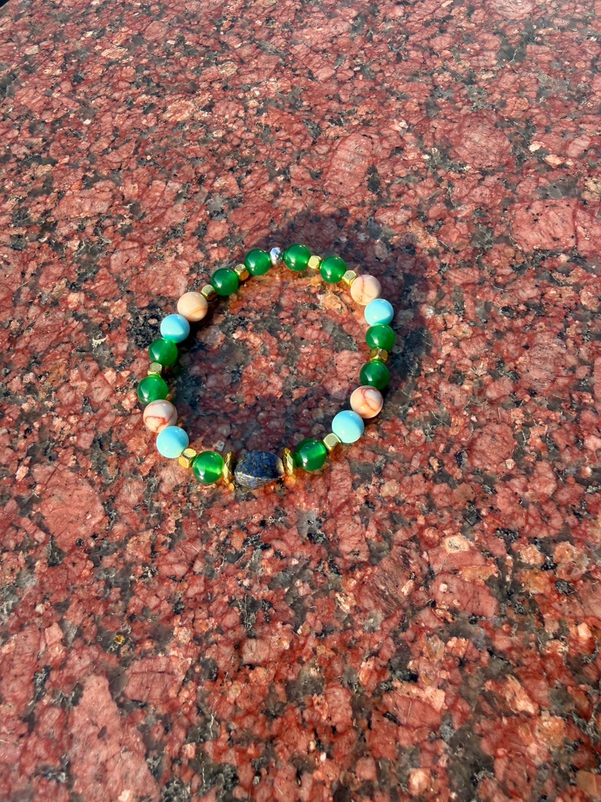 Men’s bracelet with lapis, green agate, turquoise paste, paesina stone and gold-plated hematite – Sir Luxury