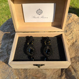 Handmade Italian black onyx earrings with golden crystal accents – Veronica Collection