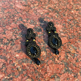 Handmade Italian black onyx earrings with golden crystal accents – Veronica Collection